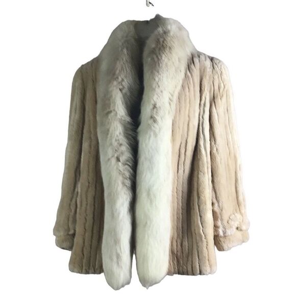 Nordstrom Vintage Beige Sheared Beaver with White Fox Collar Fur Mob Boss Wife - Picture 15 of 15